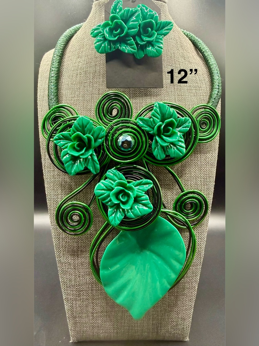 Handcrafted Green Floral Statement Necklace